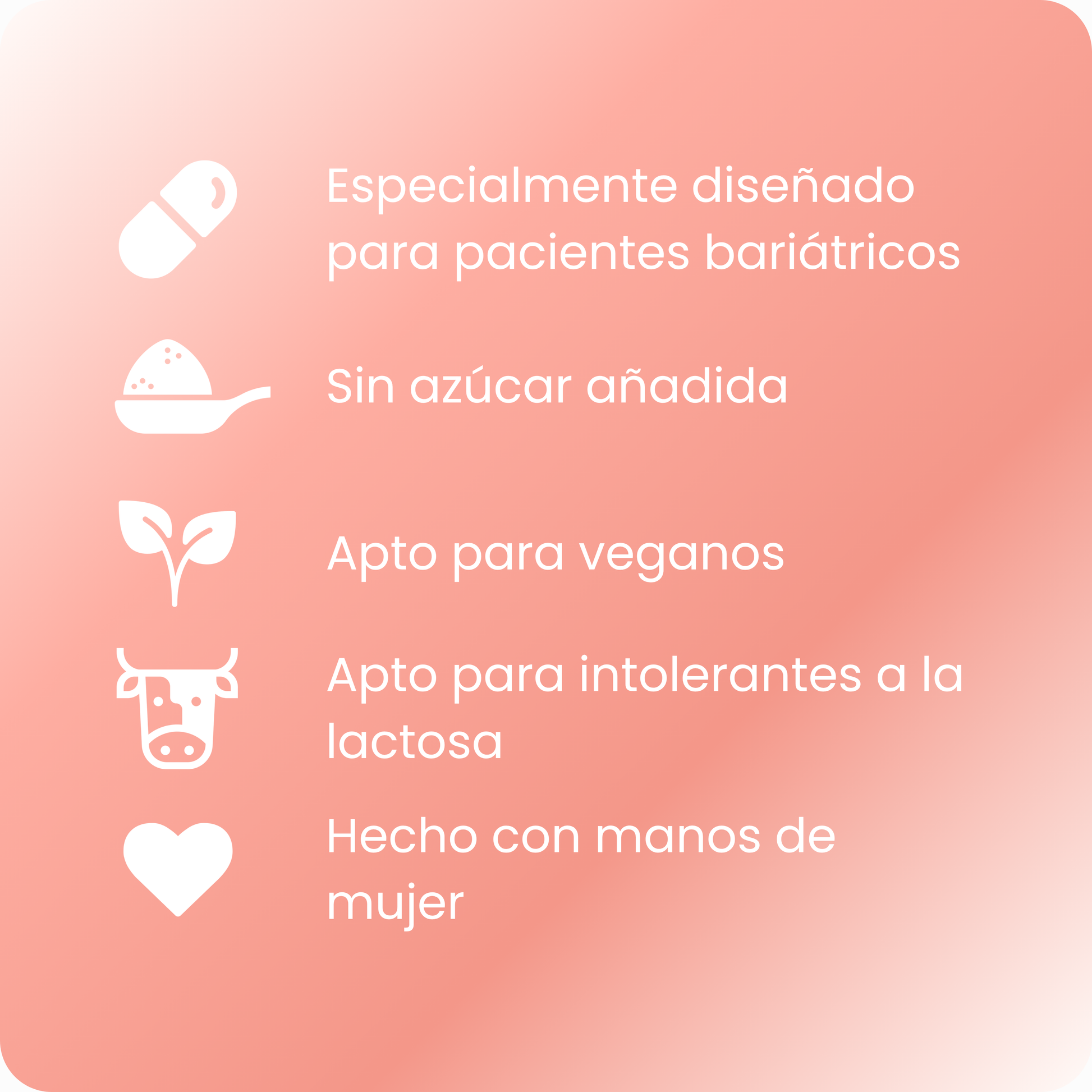 Beneficios Bariplus+: vegano, sin azúcar añadida y sin lactosa