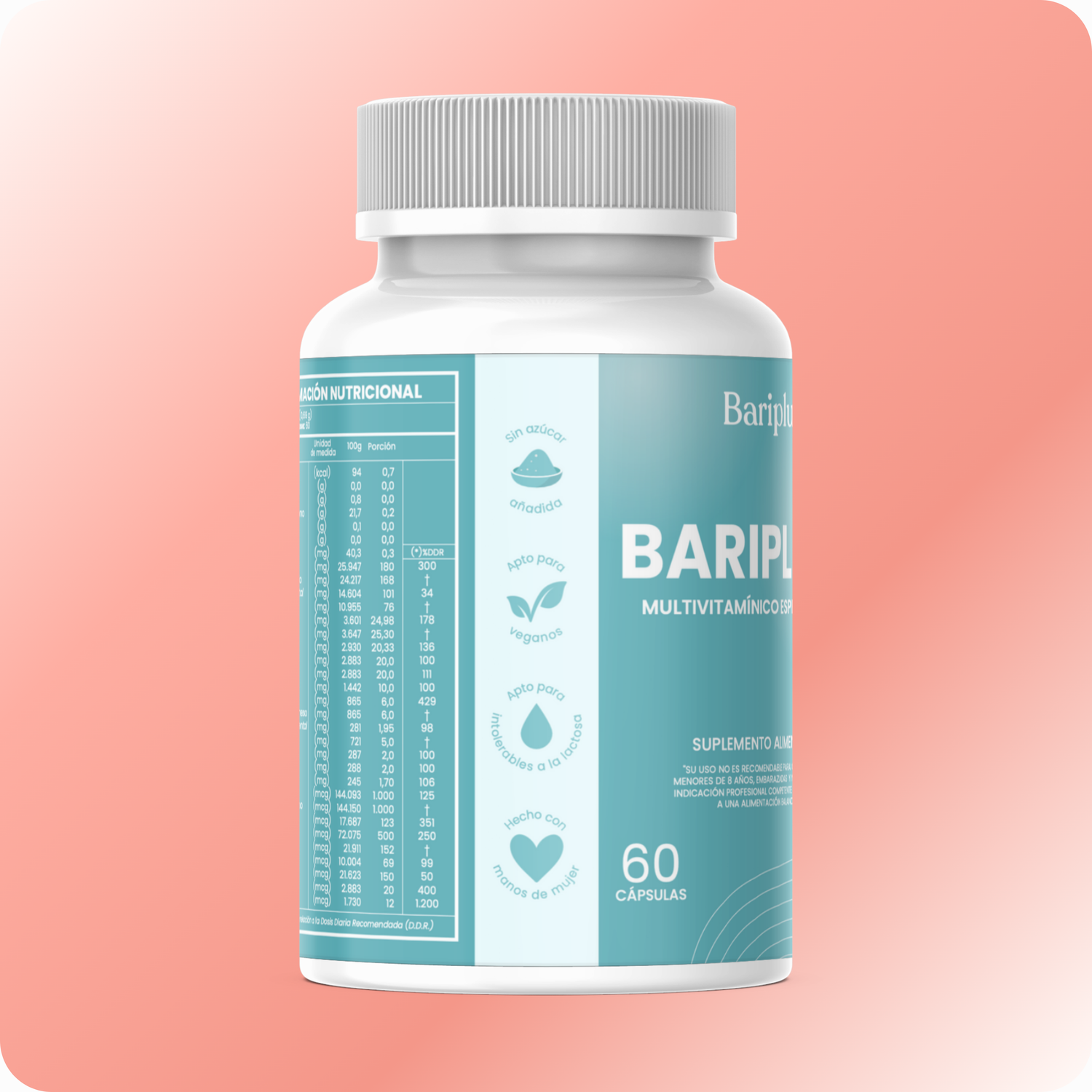 Beneficios Bariplus+: vegano, sin azúcar añadida y sin lactosa